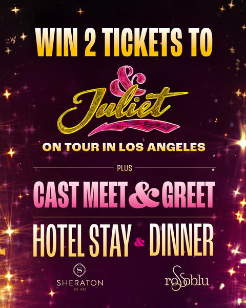 u2600ufe0f ATTN SOCAL AMPERSTANS u2600ufe0f To celebrate our upcoming tour stop in Los Angeles, we're giving away the ultimate &J in CA package. You could win 2 tickets to the LA performance of your choice, a one-night stay @sheratongrandla, dinner @rossoblula, and a meet & greet with our cast! Here's how to enter: 1ufe0fu20e3 Post a photo or video showing why &J is your fave feel-good musical 2ufe0fu20e3 Tell us who you'd bring and why in the caption 3ufe0fu20e3 Tag @andjulietbway and use #AndJulietTourTakeover 4ufe0fu20e3 Make sure you're following @andjulietbway and your post is public! **Open to fans 18+ in Southern California only.** One entry per person. Travel not included. Winner will be contacted via Instagram DM. Entries close August 1 at 11:59 pm PDT. Good luck! ud83dudc96